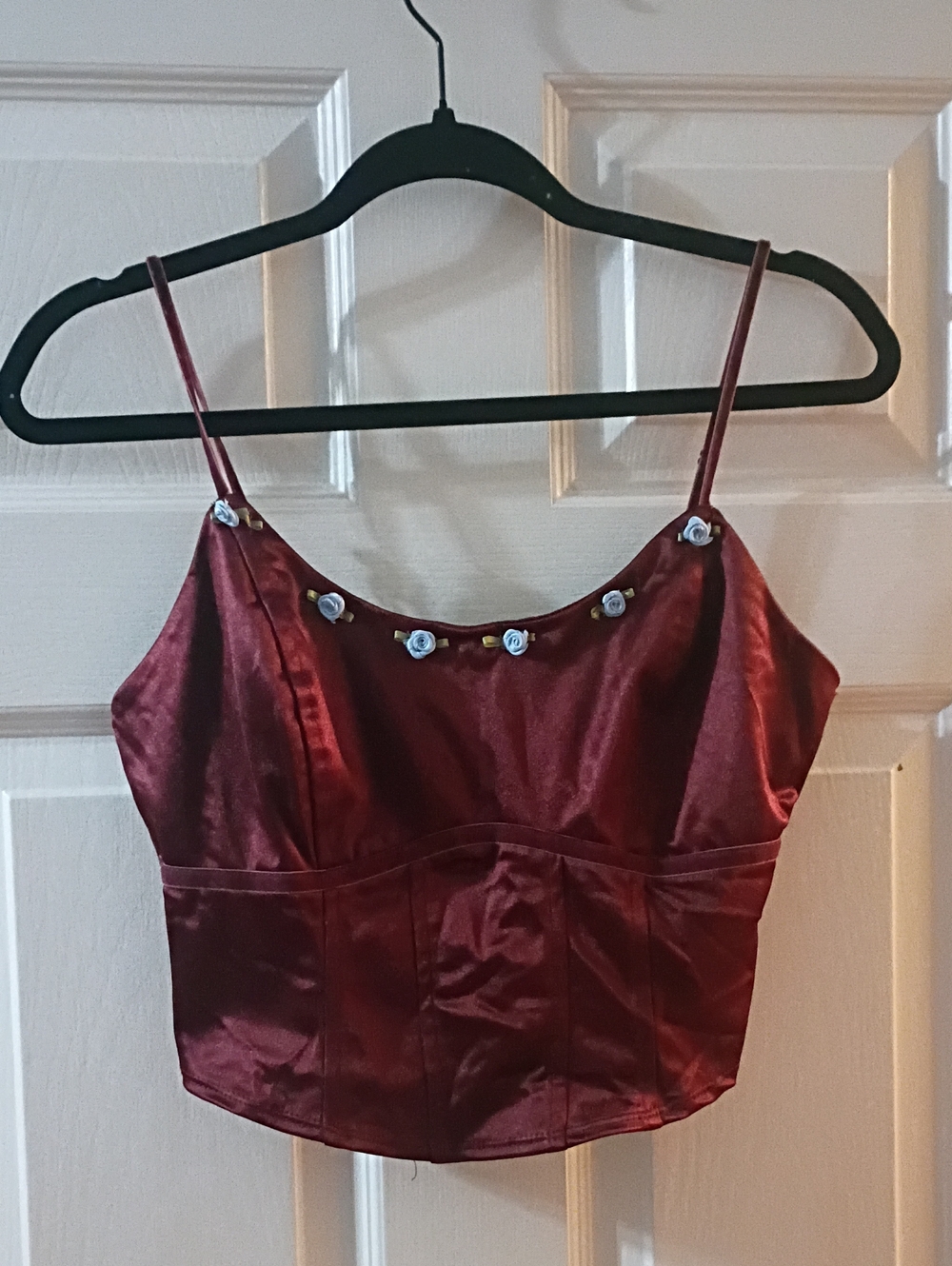 wild fable Burgundy Satin Spaghetti Strap Camisole with Floral Trim